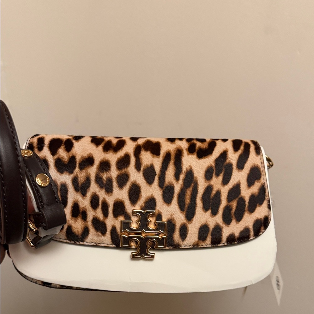 Tory Burch Leopard Print and White Flap Crossbody
